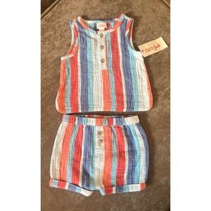 Cat & Jack Baby Boys Gauze Stripe Tank and Shorts Set 2 Piece Blue Orange 6-9M